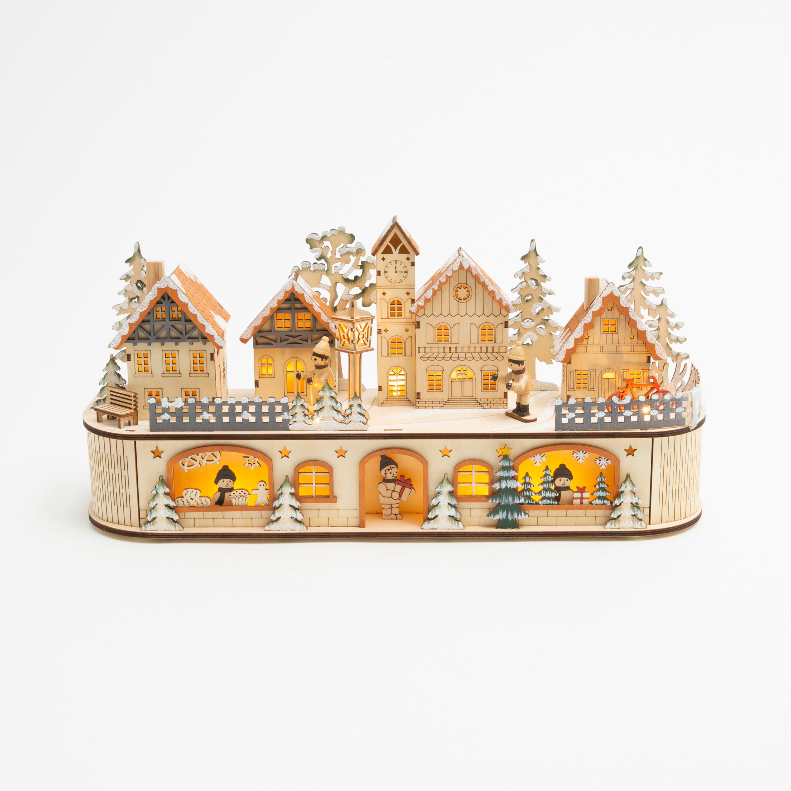 Woodland 17.72 in L Battery Operated Lighted Laser Cut Wood Holiday Village Scene